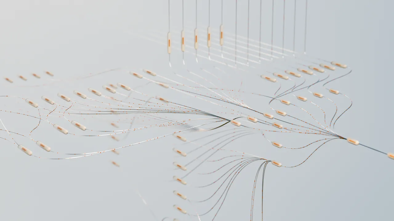 Elegant 3D visualization of neural networks showcasing abstract connections in a digital space.