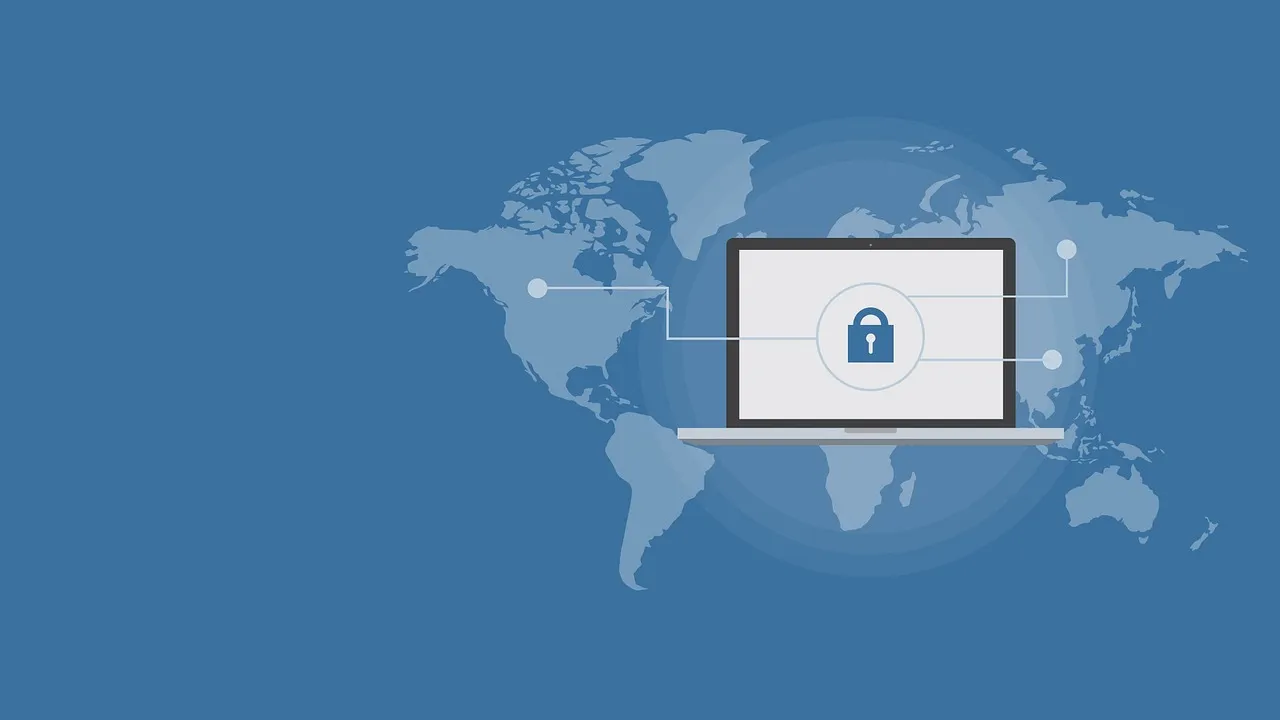 Illustration of a laptop with a padlock icon over a world map, representing cybersecurity.